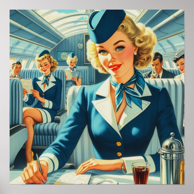Vintage Stewardess Illustration Poster (Front)