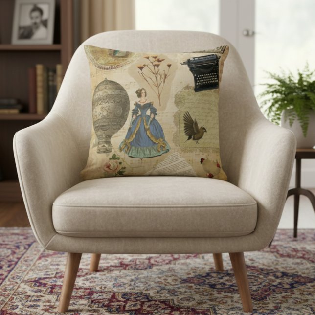 Vintage Stickers Old Paper Design Pillow (Creator Uploaded)