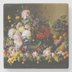 Vintage Still Life Flowers and Fruits Stone Coaster