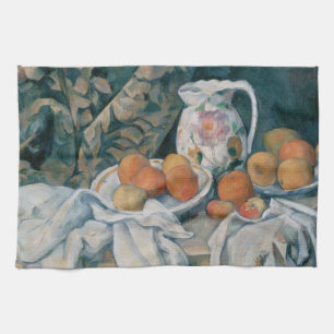 Vintage Still Life with a Curtain by Paul Cezanne Kitchen Towel