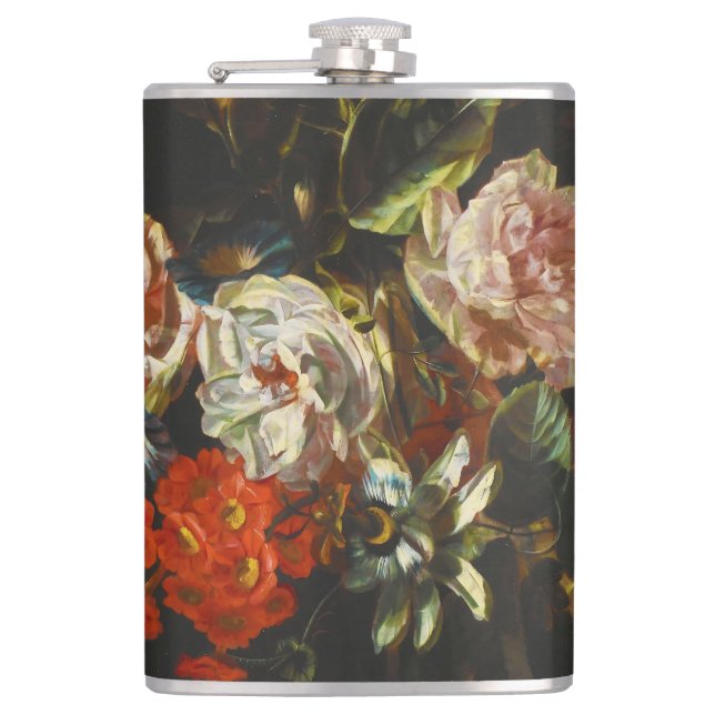 Vintage Still Life with Flowers Hip Flask (Front)