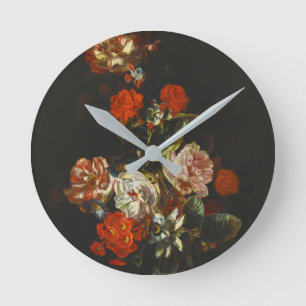 Vintage Still Life with Flowers Round Clock