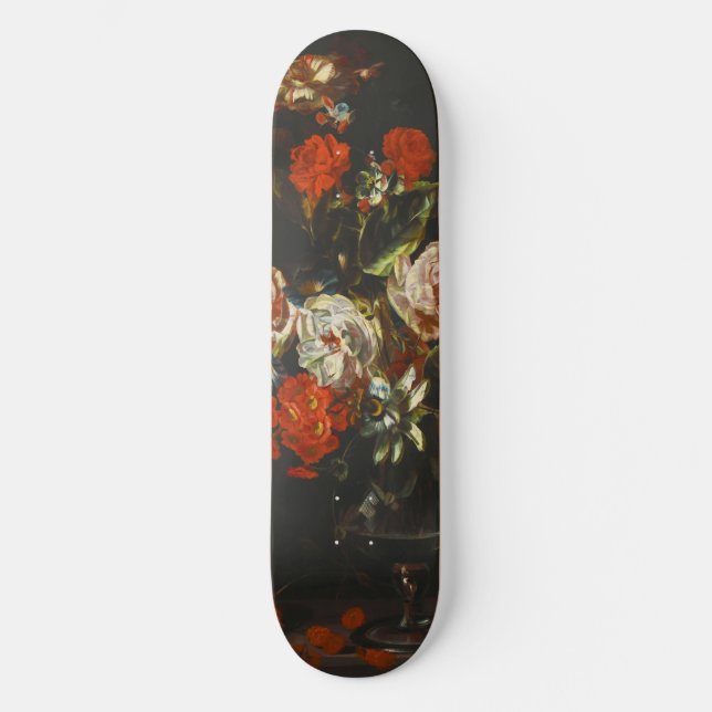 Vintage Still Life with Flowers Skateboard (Front)