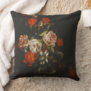 Vintage Still Life with Flowers Throw Pillow