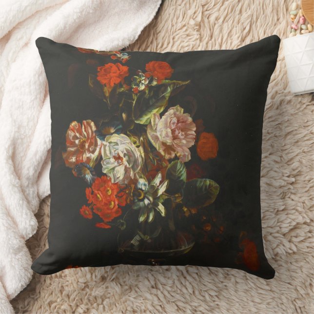 Vintage Still Life with Flowers Throw Pillow (Blanket)