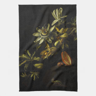 Vintage Still Life with Passionflowers on black Kitchen Towel