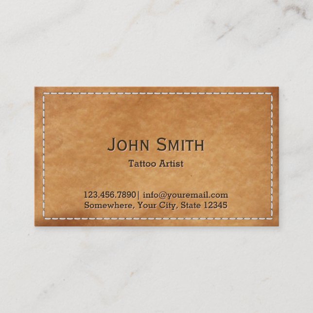Vintage Stitched Leather Tattoo Art Business Card (Front)