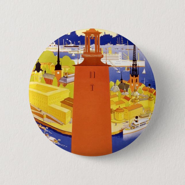 Vintage Stockholm Sweden 2 Inch Round Button (Front)