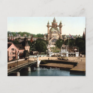 Vintage Stockholm, Sweden cityscape photo, Postcard