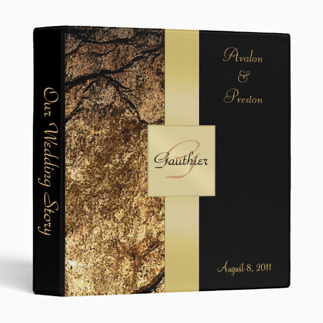 Vintage Stone Gold Monogram Ribbon Binder (Front/Spine)