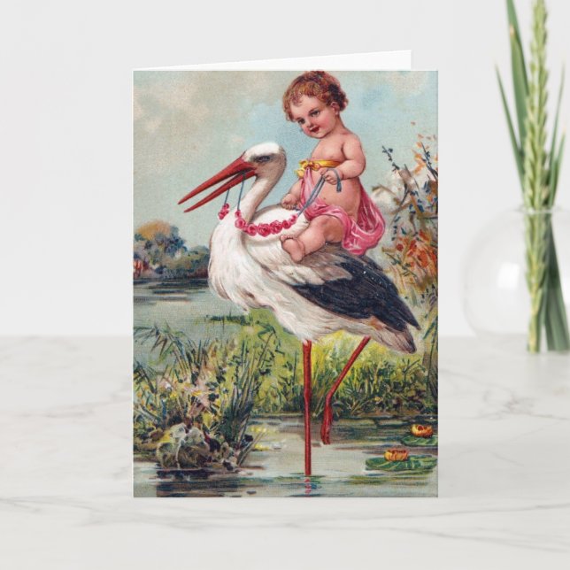 Vintage Stork and Baby Announcement (Front)