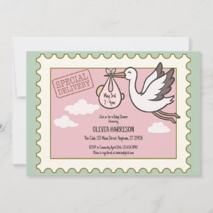Vintage Stork Baby Shower Invitation