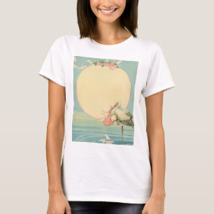 Vintage Stork with Baby Girl in Pink Blanket T-Shirt