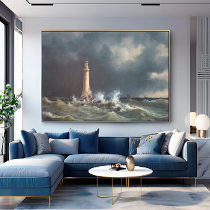 Vintage Stormy Lighthouse Dramatic Coastal Canvas Print