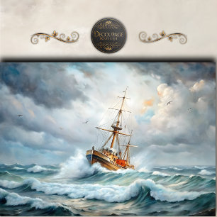 Vintage Stormy Sea Ship Decoupage Tissue Paper