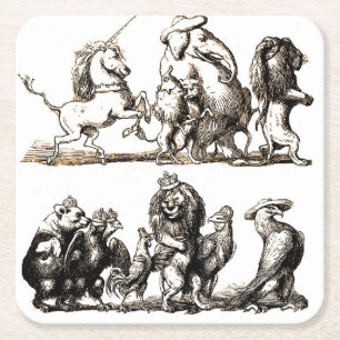 Vintage Storybook Animal Parade: Nursery Wall Art Square Paper Coaster