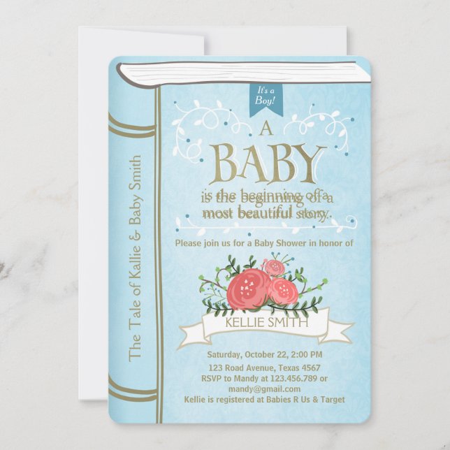Vintage Storybook Baby shower invitation Boy Blue (Front)