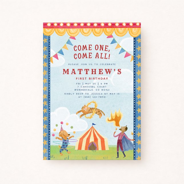 Vintage Storybook Circus First Birthday Invitation (Créateur téléchargé)