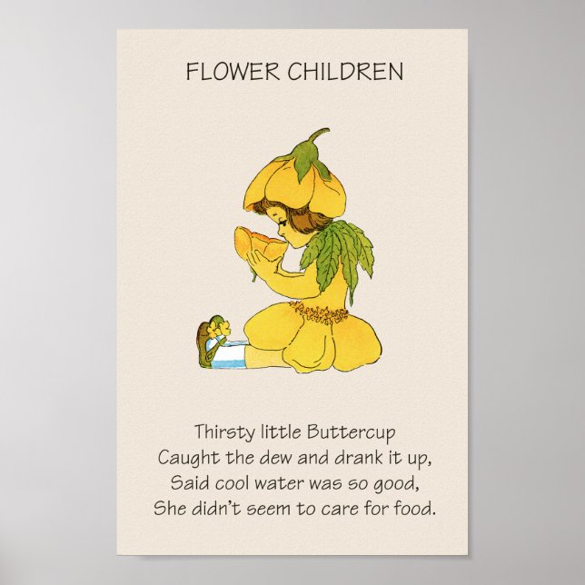 Vintage Storybook Flower Children BUTTERCUP Poster (Front)