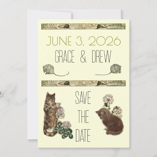 Vintage Storybook Kittens Save The Date Card (Front)