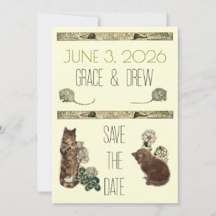 Vintage Storybook Kittens Save The Date Card