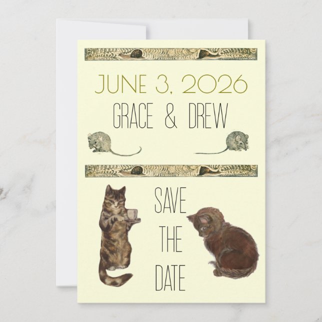 Vintage Storybook Kittens Save The Date Card (Front)