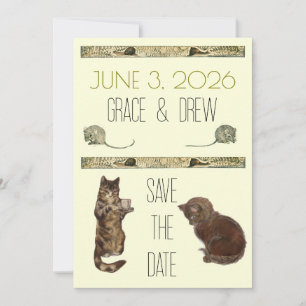Vintage Storybook Kittens Save The Date Card