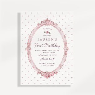 Vintage Storybook Retro Frame First Birthday Invit Invitation