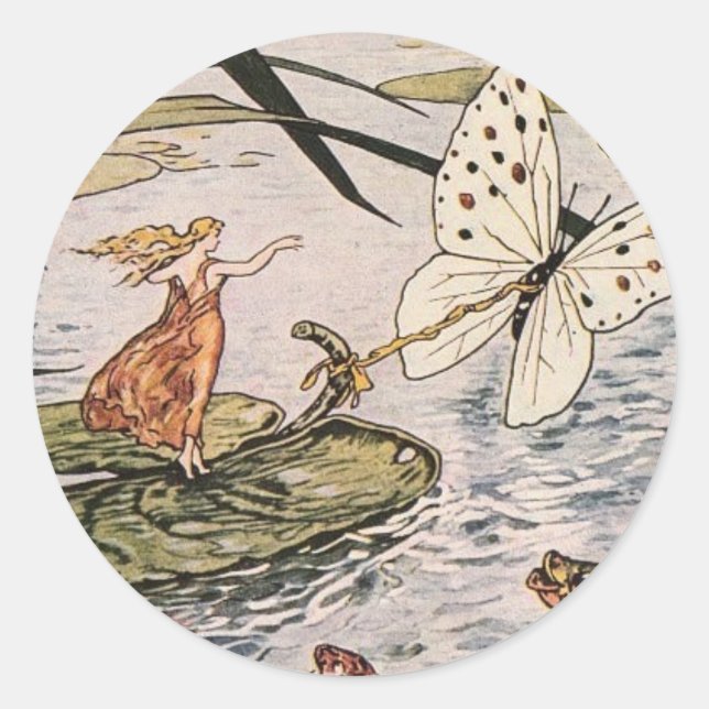 Vintage Storybook Thumbelina Classic Round Sticker (Front)