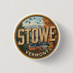Vintage Stowe, VT outdoor winter trails ski slops 1 Inch Round Button
