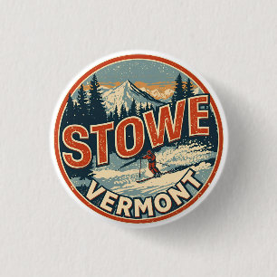 Vintage Stowe, VT outdoor winter trails ski slops 1 Inch Round Button