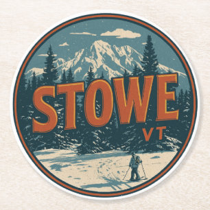 Vintage Stowe, VT outdoor winter trails ski slops Round Paper Coaster