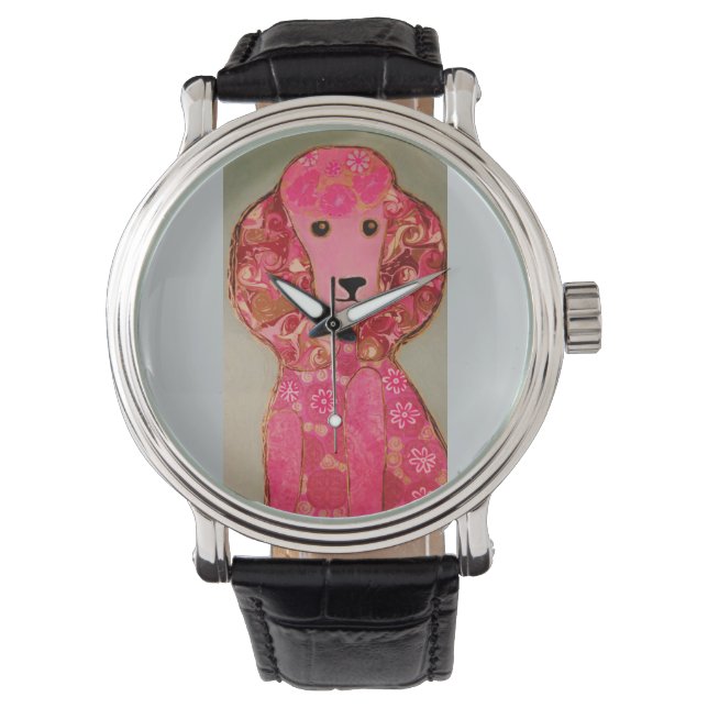 Vintage Strap Watch with Pink Poodle Dog (Front)