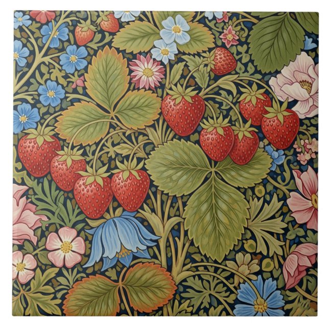 Vintage Strawberries and Flowers  Tile (Front)