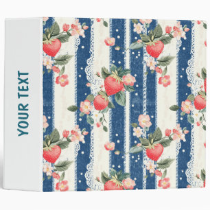 Vintage Strawberries & Blooms on Blue Stripes (2) Binder