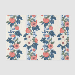 Vintage Strawberries & Blue Leaves Floral Pattern Tissue Paper