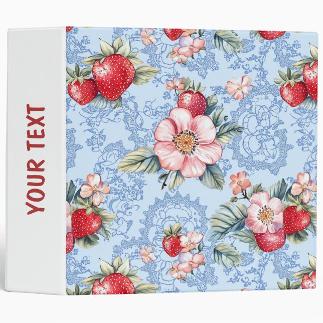 Vintage Strawberries & Flowers Pattern Binder (Front/Spine)