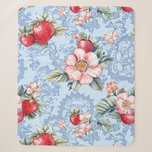 Vintage Strawberries & Flowers Pattern Sherpa Blanket