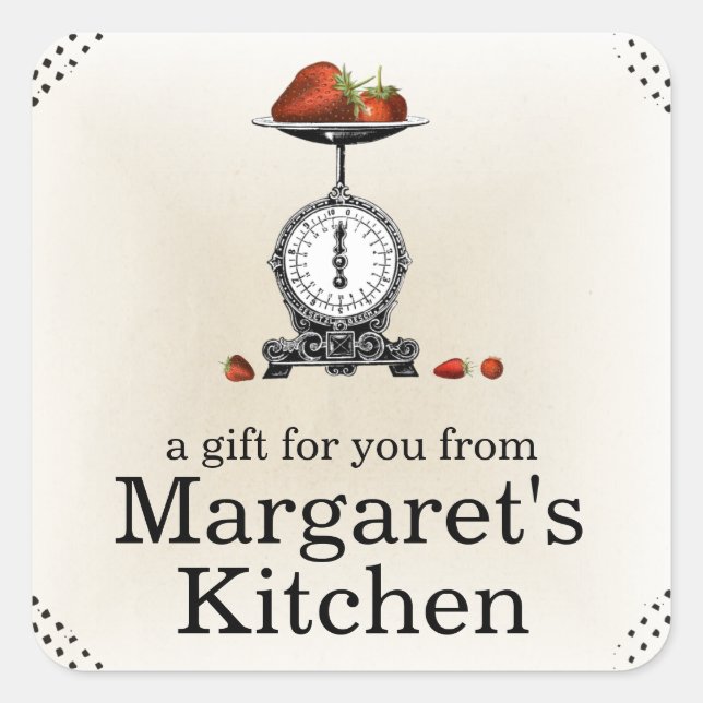 Vintage strawberries grocery scale gift label (Front)