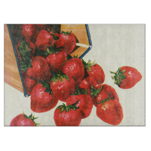 Vintage Strawberries in Basket, Food Fruit Berries Cutting Board