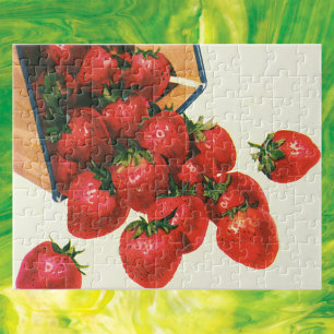 Vintage Strawberries in Basket, Food Fruit Berries Jigsaw Puzzle