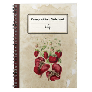 Vintage Strawberries on an Old Paper Composition Notebook