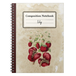 Vintage Strawberries on an Old Paper Composition Notebook
