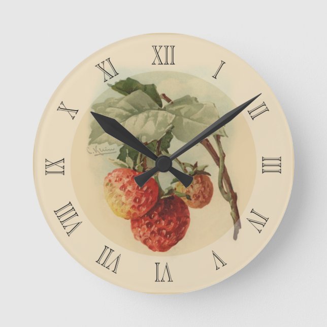 Vintage strawberries round clock (Front)