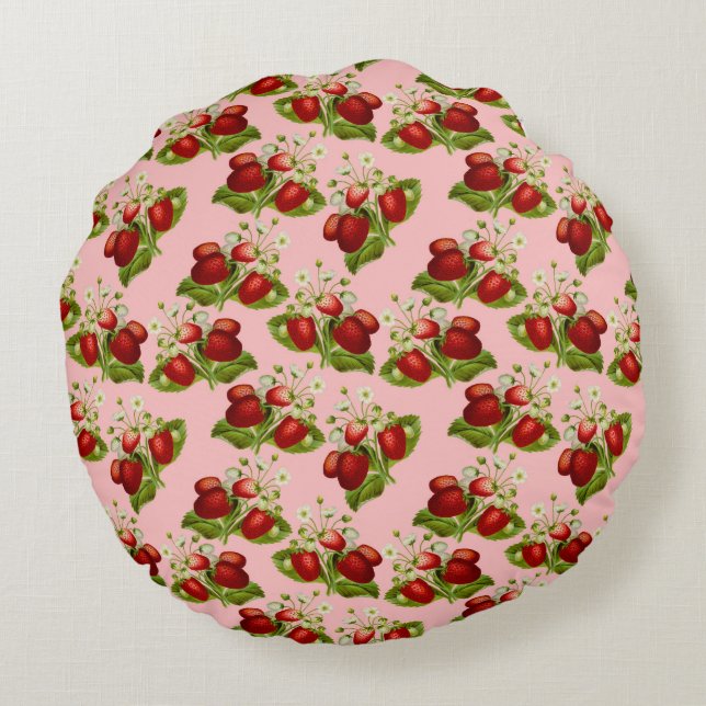 vintage strawberries round pillow (Back)