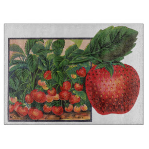 Vintage Strawberries, Strawberry Plants on a Farm Cutting Board