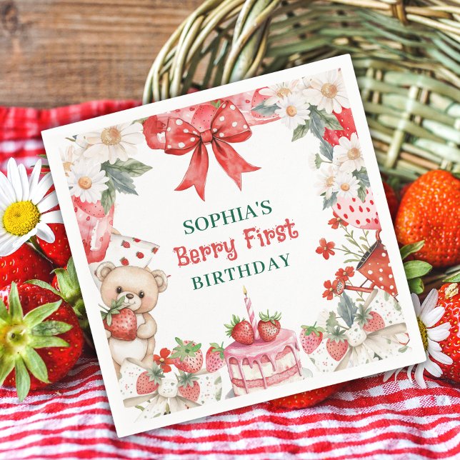 Vintage Strawberry Berry First Birthday  Napkin (Creator Uploaded)