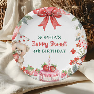 Vintage Strawberry Berry Sweet 4th Birthday  Paper Plate