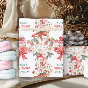 Vintage Strawberry Berry Sweet 4th Birthday  Wrapping Paper
