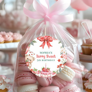 Vintage Strawberry Berry Sweet 5th Birthday  Classic Round Sticker